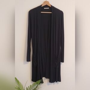 Active USA Long Black Cardigan with 3/4 Length Sleeves and Pockets - Work/Casual